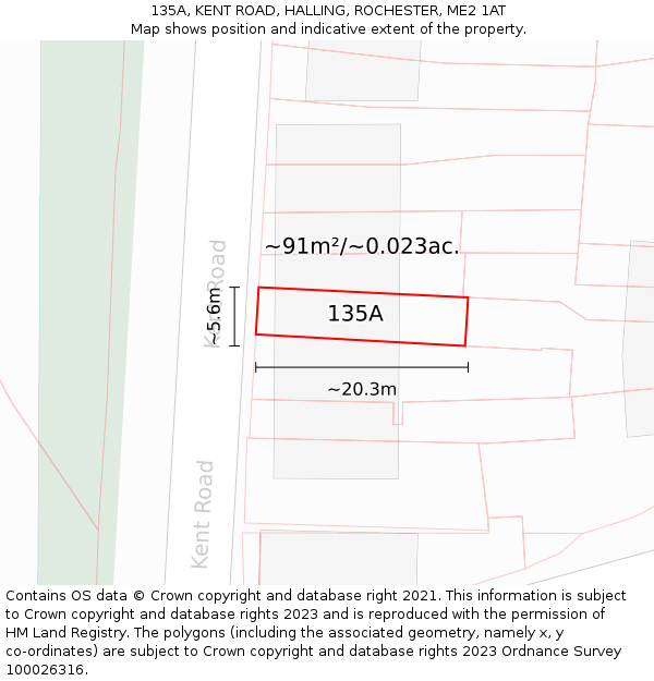 135A, KENT ROAD, HALLING, ROCHESTER, ME2 1AT: Plot and title map