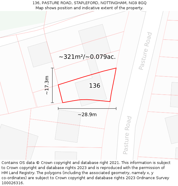 136, PASTURE ROAD, STAPLEFORD, NOTTINGHAM, NG9 8GQ: Plot and title map