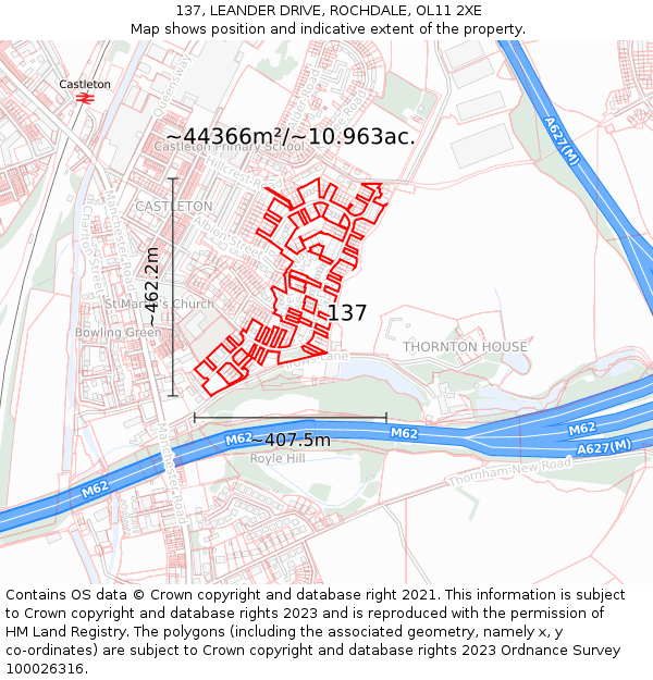 137, LEANDER DRIVE, ROCHDALE, OL11 2XE: Plot and title map