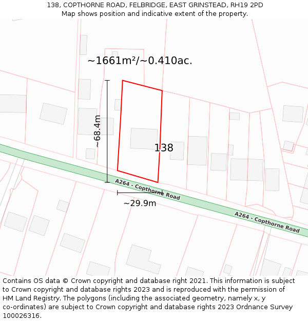 138, COPTHORNE ROAD, FELBRIDGE, EAST GRINSTEAD, RH19 2PD: Plot and title map