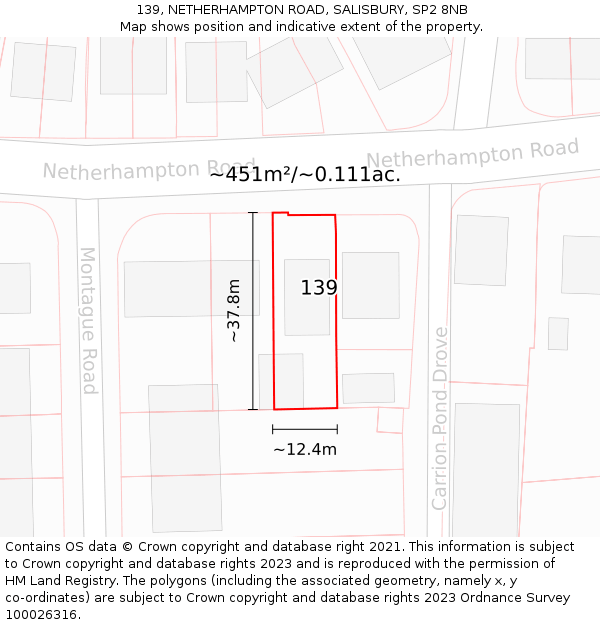 139, NETHERHAMPTON ROAD, SALISBURY, SP2 8NB: Plot and title map