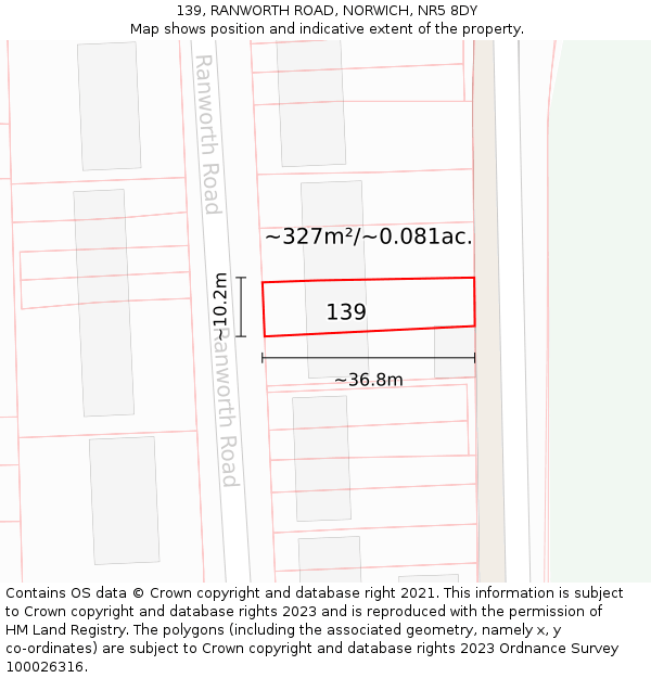 139, RANWORTH ROAD, NORWICH, NR5 8DY: Plot and title map