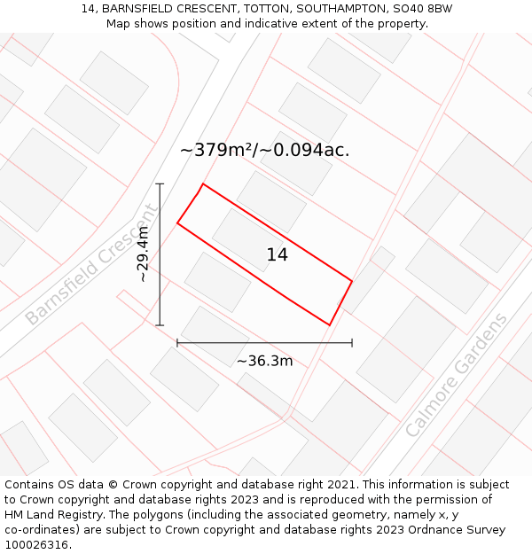 14, BARNSFIELD CRESCENT, TOTTON, SOUTHAMPTON, SO40 8BW: Plot and title map