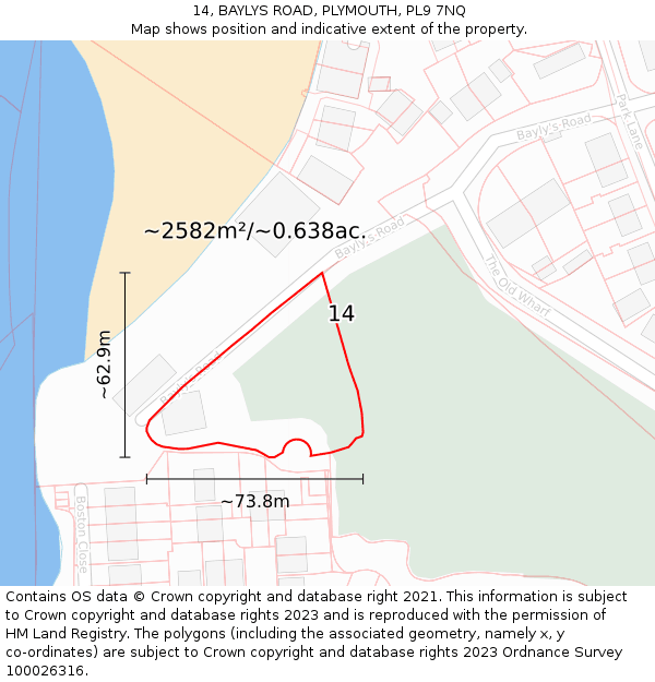 14, BAYLYS ROAD, PLYMOUTH, PL9 7NQ: Plot and title map