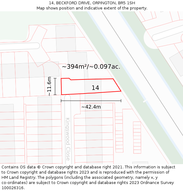 14, BECKFORD DRIVE, ORPINGTON, BR5 1SH: Plot and title map