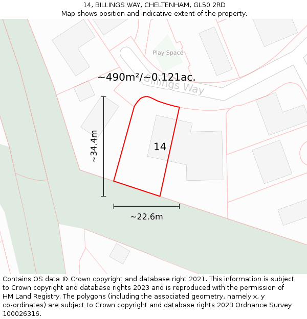 14, BILLINGS WAY, CHELTENHAM, GL50 2RD: Plot and title map