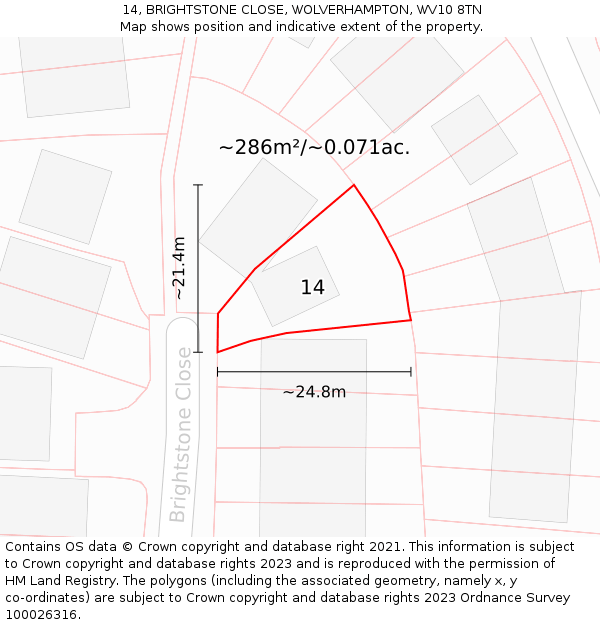 14, BRIGHTSTONE CLOSE, WOLVERHAMPTON, WV10 8TN: Plot and title map