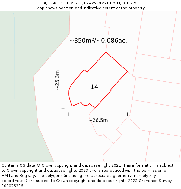 14, CAMPBELL MEAD, HAYWARDS HEATH, RH17 5LT: Plot and title map