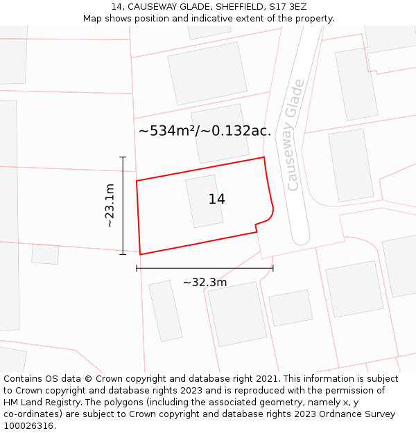 14, CAUSEWAY GLADE, SHEFFIELD, S17 3EZ: Plot and title map