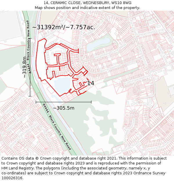 14, CERAMIC CLOSE, WEDNESBURY, WS10 8WG: Plot and title map