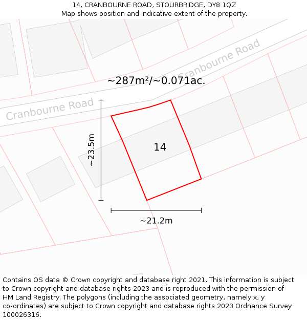 14, CRANBOURNE ROAD, STOURBRIDGE, DY8 1QZ: Plot and title map