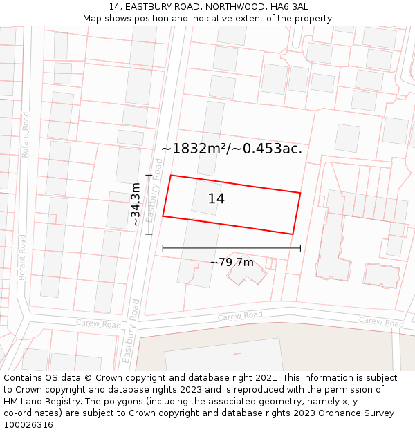 14, EASTBURY ROAD, NORTHWOOD, HA6 3AL: Plot and title map