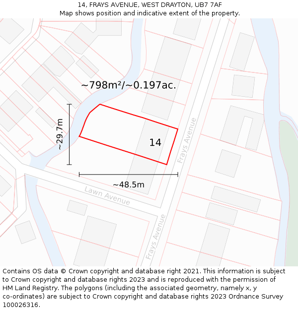 14, FRAYS AVENUE, WEST DRAYTON, UB7 7AF: Plot and title map