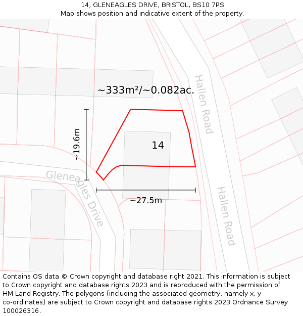 14, GLENEAGLES DRIVE, BRISTOL, BS10 7PS: Plot and title map