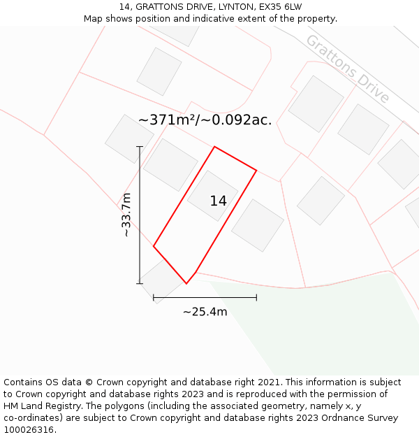 14, GRATTONS DRIVE, LYNTON, EX35 6LW: Plot and title map