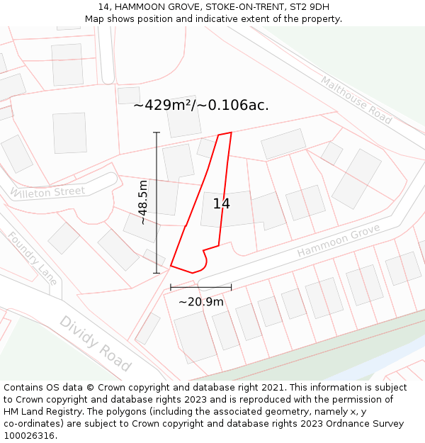 14, HAMMOON GROVE, STOKE-ON-TRENT, ST2 9DH: Plot and title map