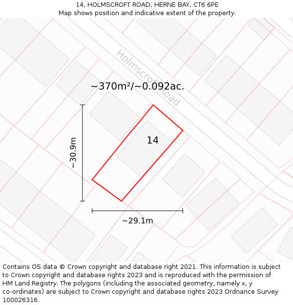 14, HOLMSCROFT ROAD, HERNE BAY, CT6 6PE: Plot and title map