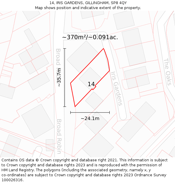 14, IRIS GARDENS, GILLINGHAM, SP8 4QY: Plot and title map