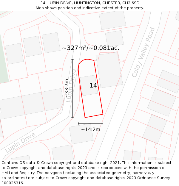 14, LUPIN DRIVE, HUNTINGTON, CHESTER, CH3 6SD: Plot and title map