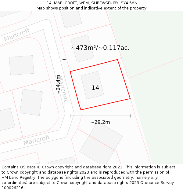 14, MARLCROFT, WEM, SHREWSBURY, SY4 5AN: Plot and title map