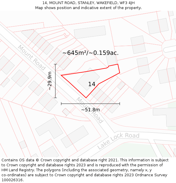 14, MOUNT ROAD, STANLEY, WAKEFIELD, WF3 4JH: Plot and title map