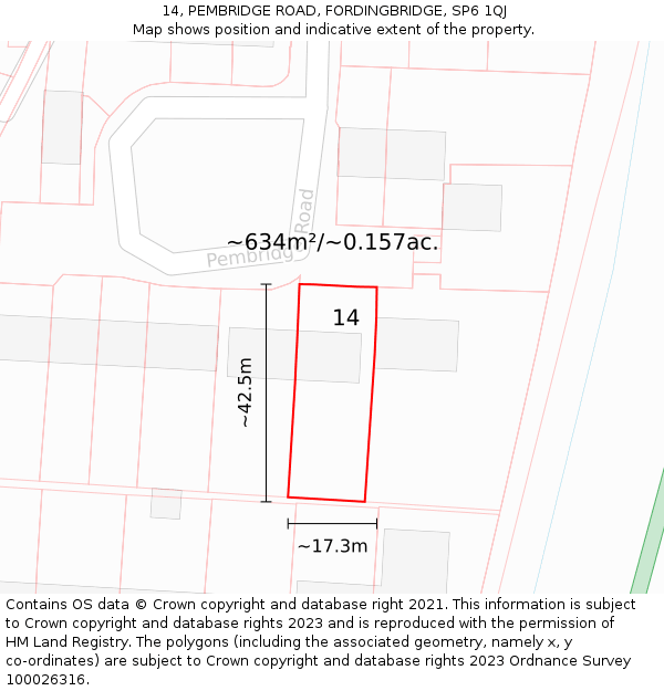 14, PEMBRIDGE ROAD, FORDINGBRIDGE, SP6 1QJ: Plot and title map