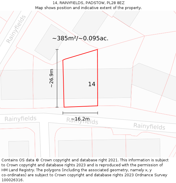 14, RAINYFIELDS, PADSTOW, PL28 8EZ: Plot and title map