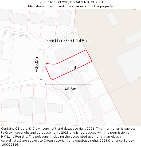 14, RECTORY CLOSE, GODALMING, GU7 1TT: Plot and title map