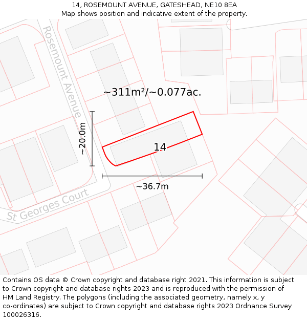 14, ROSEMOUNT AVENUE, GATESHEAD, NE10 8EA: Plot and title map