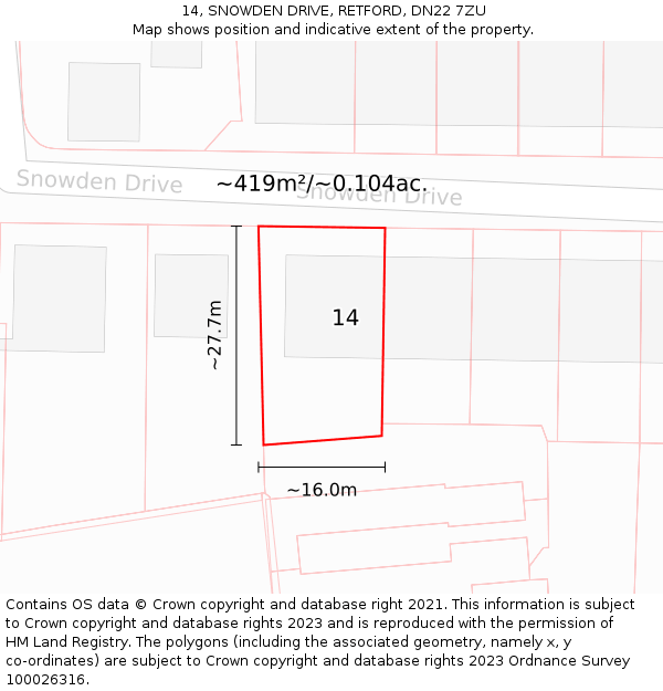 14, SNOWDEN DRIVE, RETFORD, DN22 7ZU: Plot and title map