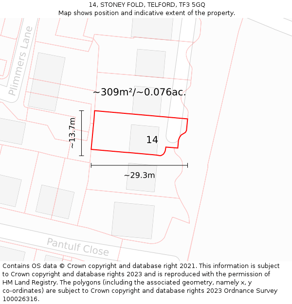 14, STONEY FOLD, TELFORD, TF3 5GQ: Plot and title map