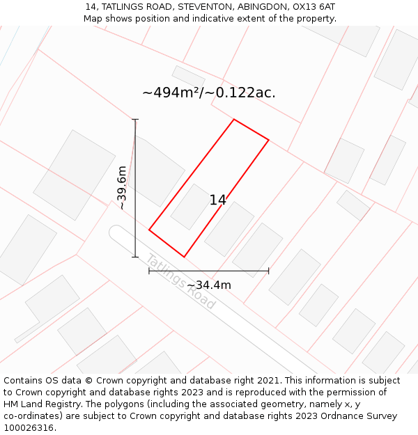 14, TATLINGS ROAD, STEVENTON, ABINGDON, OX13 6AT: Plot and title map