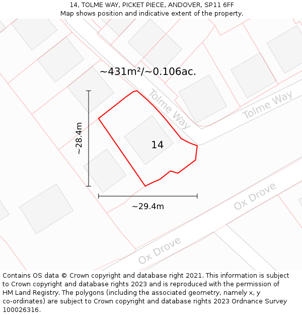 14, TOLME WAY, PICKET PIECE, ANDOVER, SP11 6FF: Plot and title map