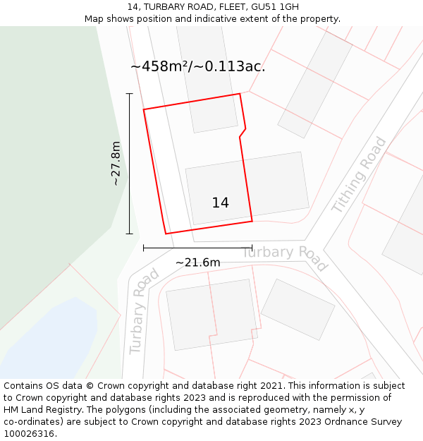 14, TURBARY ROAD, FLEET, GU51 1GH: Plot and title map