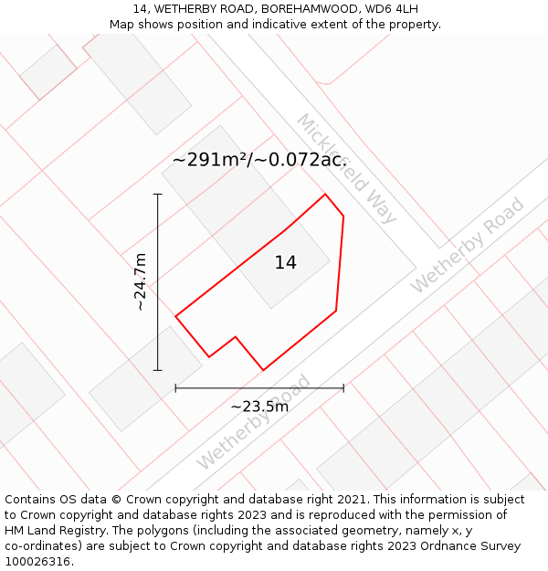 14, WETHERBY ROAD, BOREHAMWOOD, WD6 4LH: Plot and title map