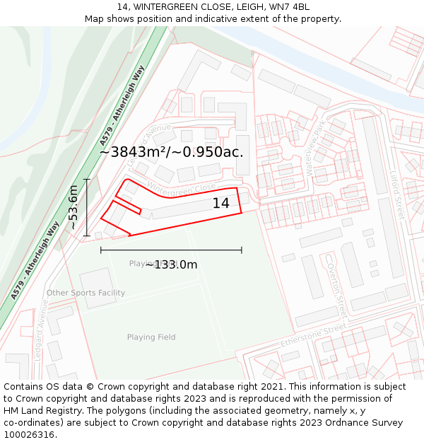 14, WINTERGREEN CLOSE, LEIGH, WN7 4BL: Plot and title map