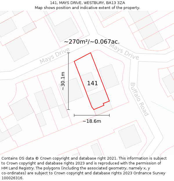 141, MAYS DRIVE, WESTBURY, BA13 3ZA: Plot and title map