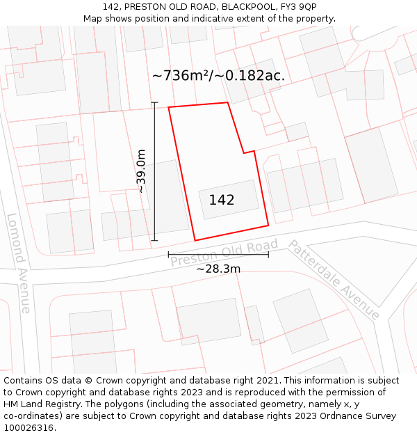 142, PRESTON OLD ROAD, BLACKPOOL, FY3 9QP: Plot and title map