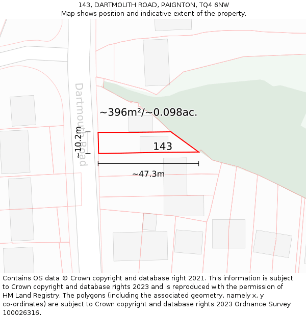 143, DARTMOUTH ROAD, PAIGNTON, TQ4 6NW: Plot and title map