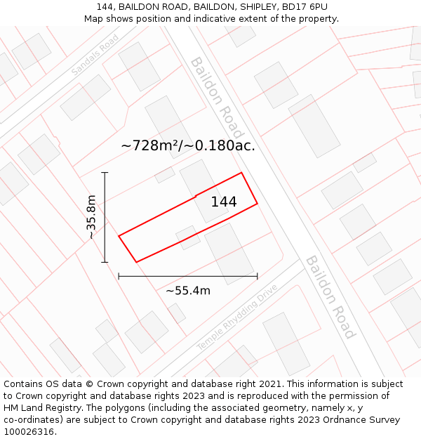 144, BAILDON ROAD, BAILDON, SHIPLEY, BD17 6PU: Plot and title map