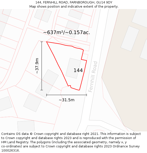 144, FERNHILL ROAD, FARNBOROUGH, GU14 9DY: Plot and title map