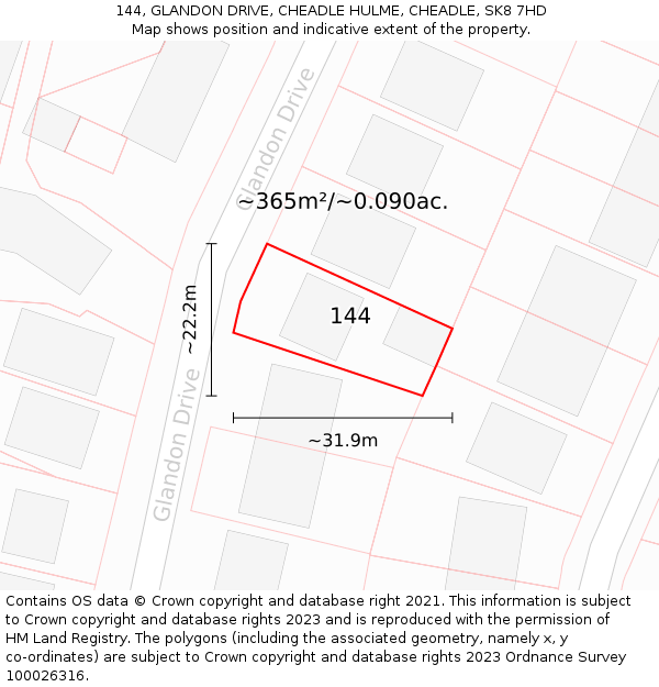 144, GLANDON DRIVE, CHEADLE HULME, CHEADLE, SK8 7HD: Plot and title map