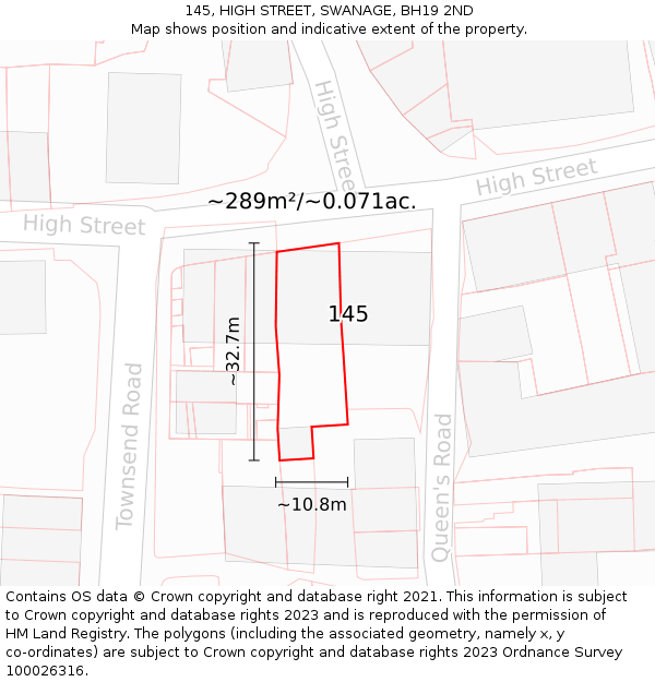 145, HIGH STREET, SWANAGE, BH19 2ND: Plot and title map