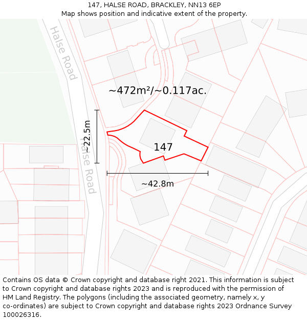 147, HALSE ROAD, BRACKLEY, NN13 6EP: Plot and title map