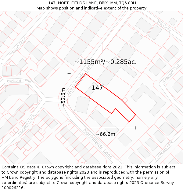 147, NORTHFIELDS LANE, BRIXHAM, TQ5 8RH: Plot and title map