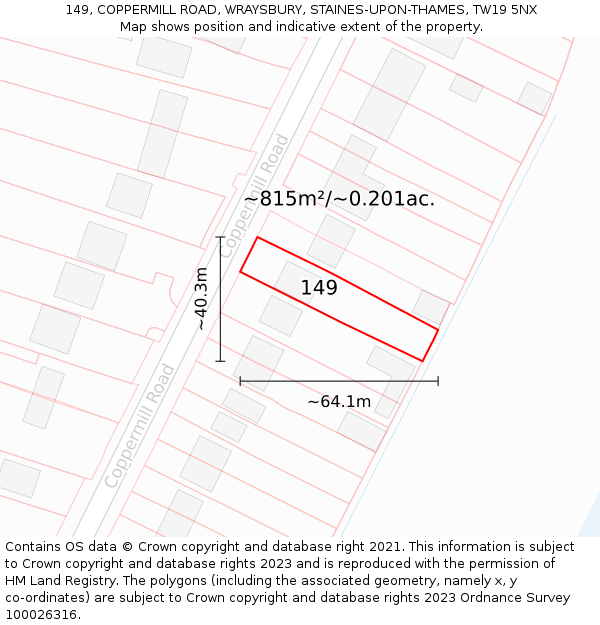 149, COPPERMILL ROAD, WRAYSBURY, STAINES-UPON-THAMES, TW19 5NX: Plot and title map