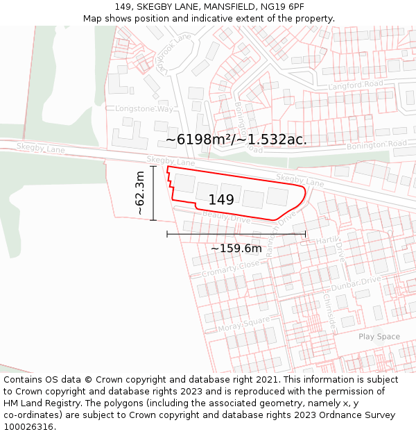 149, SKEGBY LANE, MANSFIELD, NG19 6PF: Plot and title map