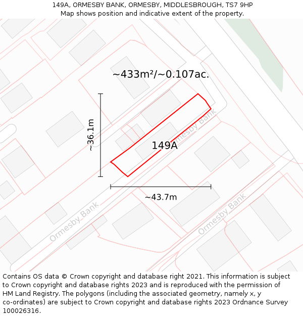 149A, ORMESBY BANK, ORMESBY, MIDDLESBROUGH, TS7 9HP: Plot and title map