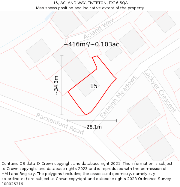 15, ACLAND WAY, TIVERTON, EX16 5QA: Plot and title map