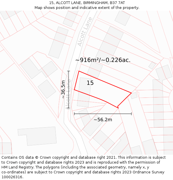 15, ALCOTT LANE, BIRMINGHAM, B37 7AT: Plot and title map